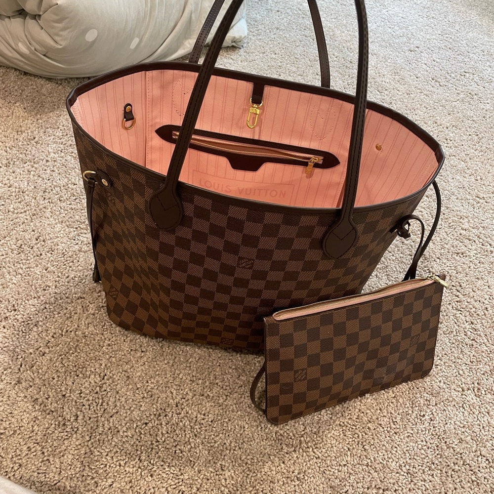 Louis Vuitton Brown and Pink Checkered Tote